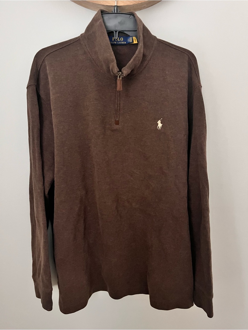 Polo Ralph Lauren Men's Brown Ribbed Jersey Knit Quarter Zip Pullover Men’s XL